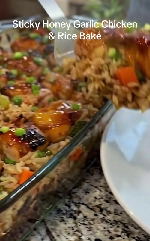 Sticky Honey Garlic Chicken & Rice Bake